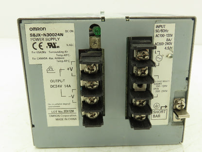 Omron S8JX-N30024N Power Supply 24VDC 14A Output 120/240VAC 1Ph 4.5/8A Input