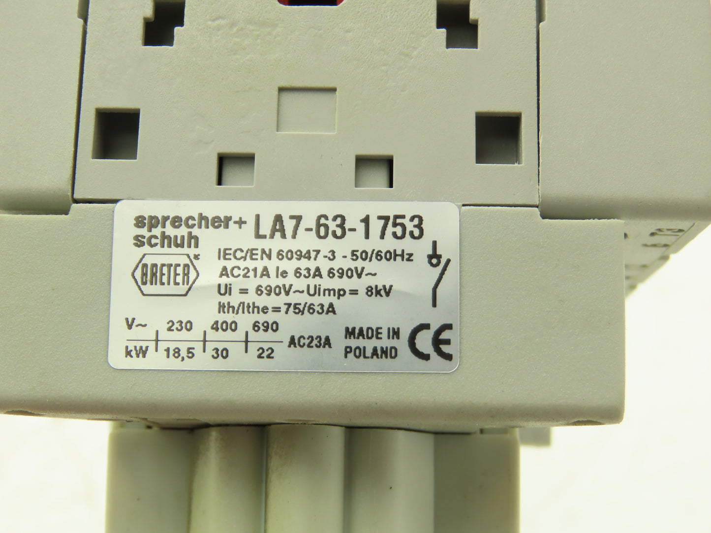 Sprecher+Schuh LA7-63-1753 Motor Disconnect Switch Through Door 25Hp 600v 3ph