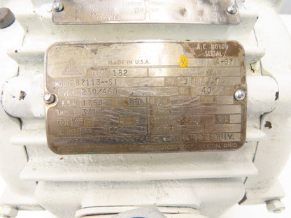 Delco B7113-S1 AC Motor 1Hp 1750rpm 230/460V 3PH 182 Foot Mount No Cover