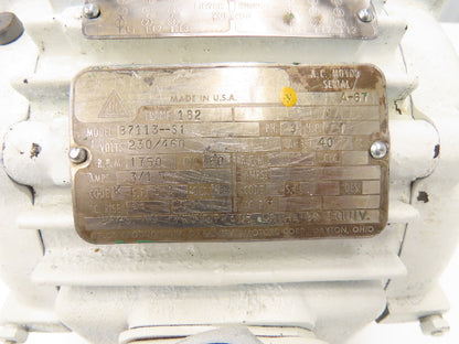 Delco B7113-S1 AC Motor 1Hp 1750rpm 230/460V 3PH 182 Foot Mount No Cover