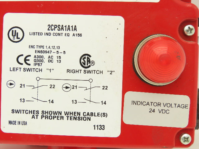 Honeywell 2CPSA1A1A Emergency Cable Pull Safety Switch 250V Double Ended 1 Hook