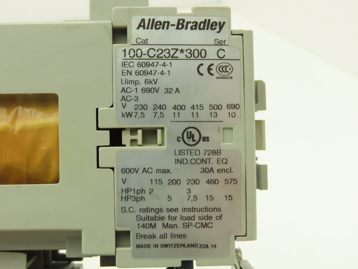 Allen Bradley 100-C23DJ300 Contactor Motor Starter Overload Relay Heater 15Hp