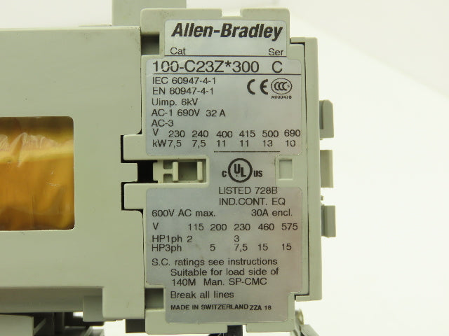 Allen Bradley 100-C23DJ300 Contactor Motor Starter Overload Relay Heater 15Hp