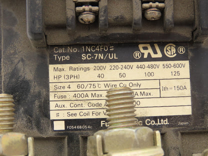 Fuji Electric 1NC4FO Motor Starter 150A 125Hp 600V 3Ph Heater 110-130A Coil 120V