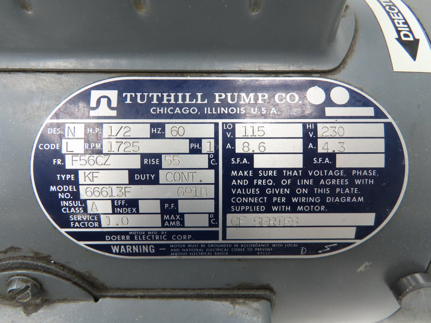 Tuthill 2CF-C MOD A Geroter Pump 1/2x1/2" NPT 1/2Hp 1725RPM 115/230V 1PH 56J