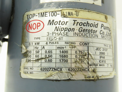 Nippon TOP-1ME100-11MA-U Trochoid Oil Pump Gerotor Type 0.1kw 220V 3Ph