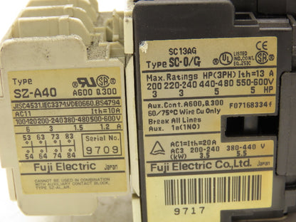 Fuji Electric SZ-A40 | SC-0/G Motor Starter 5Hp 600V 3Ph Coil 24VDC Lot of 5