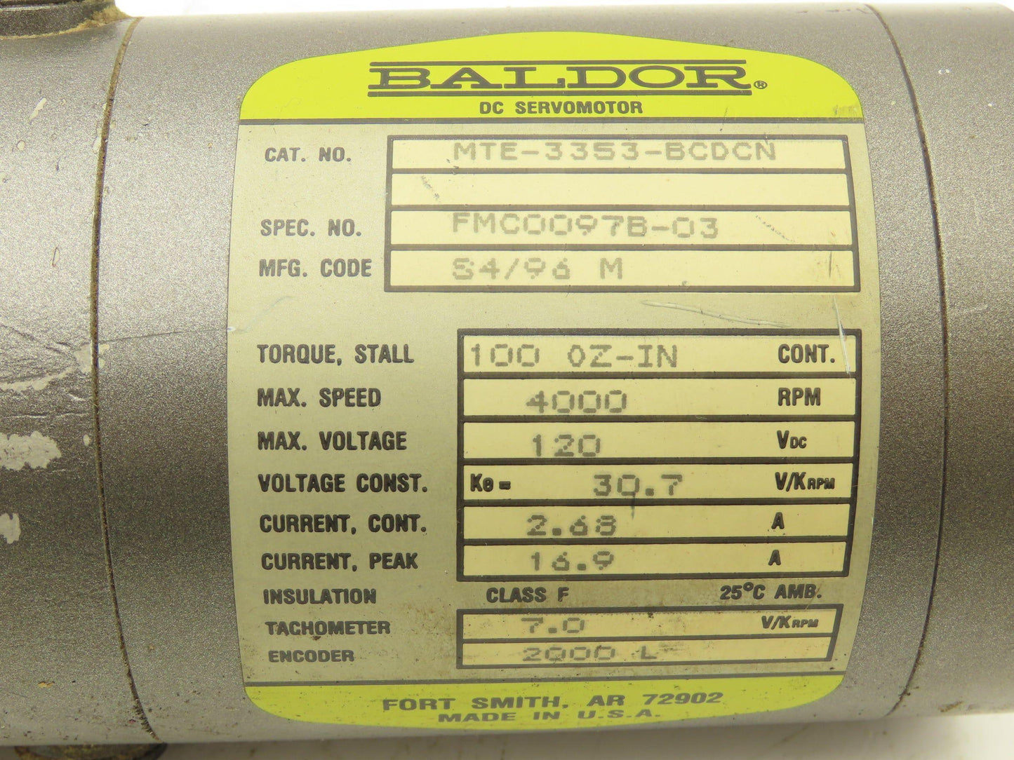Baldor MTE-3353-BCDCN DC Servo Motor 4000rpm 120VDC 100 OZ-IN