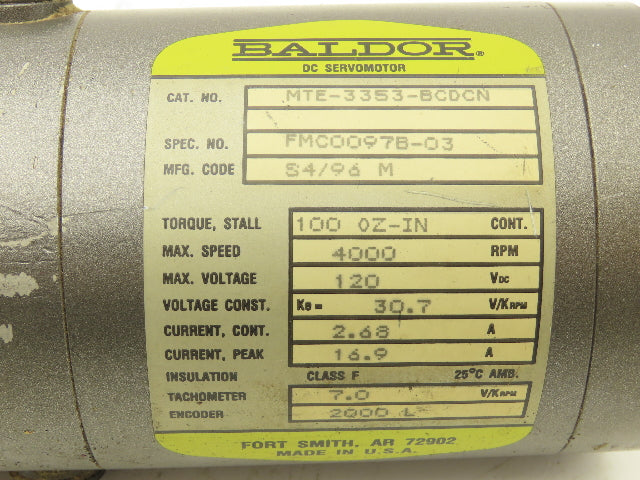 Baldor MTE-3353-BCDCN DC Servo Motor 4000rpm 120VDC 100 OZ-IN