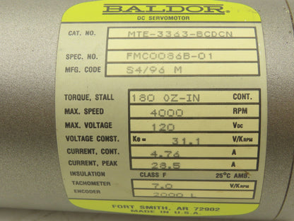 Baldor MTE-3363-BCDCN DC Servo Motor 4000rpm 120VDC 180 OZ-IN
