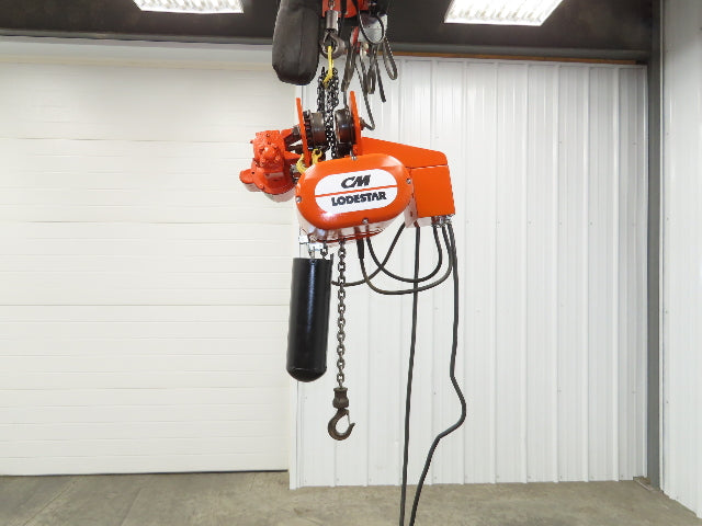 CM Lodestar L 1 Ton Electric Chain Hoist 16 FPM 15' Lift 120 Volt Power Trolley
