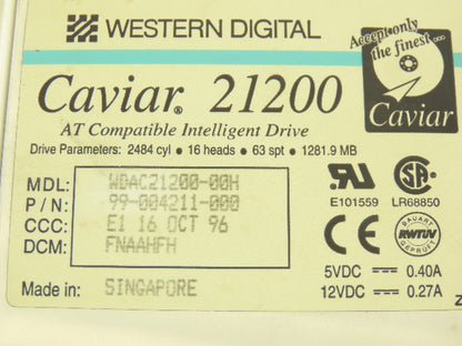 Western Digital 21200 Caviar Hard Drive AT Compatible IDE 1281.9MB