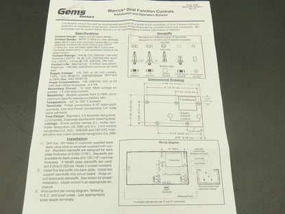 Warrick Controls DFC1C4 Dual Function Control 50K Direct 120vac 6"x6" Enclosure