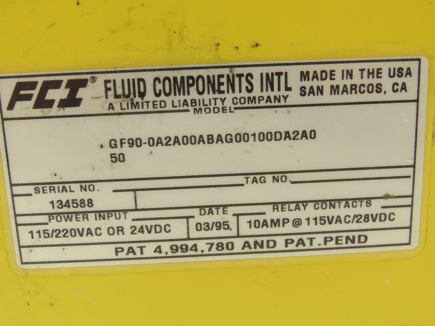 Fluid Components International GF90 Gas Flow Meter Controller