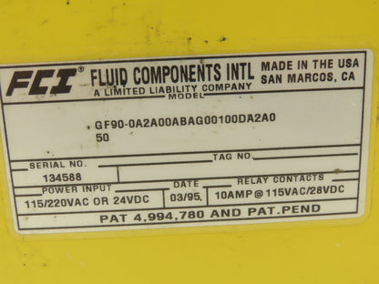 Fluid Components International GF90 Gas Flow Meter Controller
