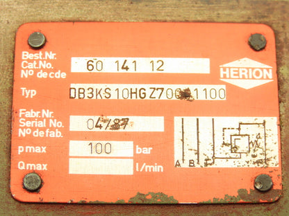 Herion DB3KS10HGZ70001100 Hydraulic Relief/Throttle Valve 60 141 12