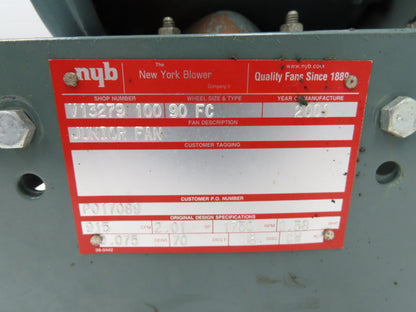 NYB New York Blower 90 FC Forward Curved Fan 9" 3/4Hp 1750 RPM 230/460V 915CFM
