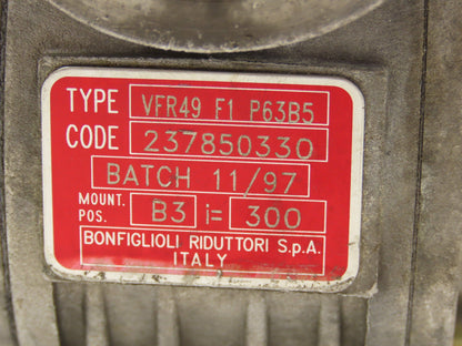 Bonfiglioli Worm Gearbox 300:1 Reducer 5.8rpm P63 Hollow Output Missing Input