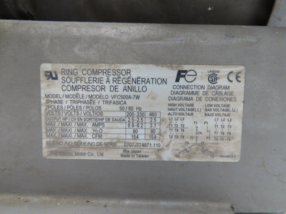 Fuji VFC500A-7W Ring Compressor Regenerative Blower 154cfm 2.5Hp 230/460V 1-1/2"