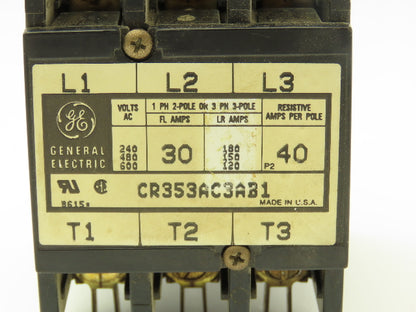 General Electric CR353AC3AB1 Contactor Motor Starter 600VAC 30A 3Ph Coil 240VAC