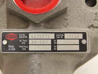 Herion 80-265-70 Pneumatic Air Indirect Solenoid Actuated Poppet Valve 24V Coil