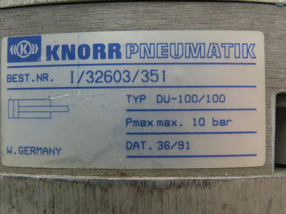 Knorr DU-100/100 Pneumatic Air Cylinder 100mm Bore 100mm Stroke 145psi