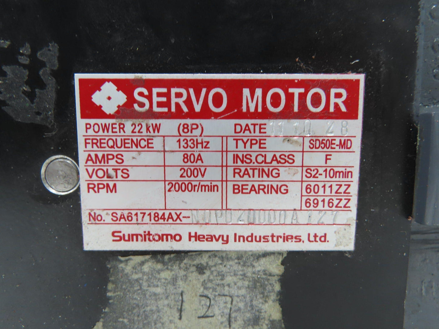 Sumitomo SD50E-MD Servo Motor 22kW 2000rpm 200v