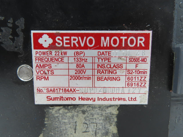 Sumitomo SD50E-MD Servo Motor 22kW 2000rpm 200v