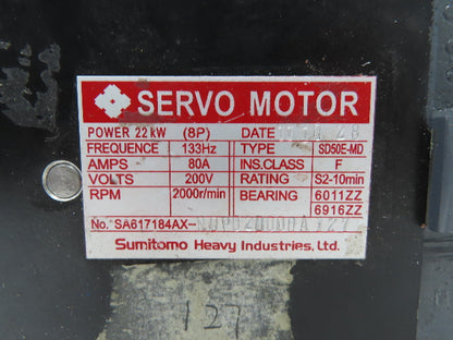 Sumitomo SD50E-MD Servo Motor 22kW 2000rpm 200v
