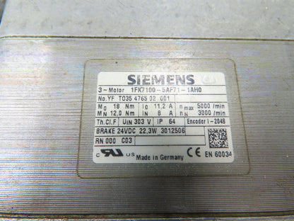 Siemens 1FK7100-5AF71-1AH0 Servo Motor 3000 RPM