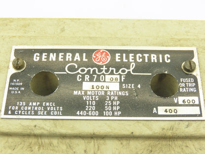 General Electric CR7008F 100N Contactor Motor Starter 120V Coil 100Hp 3PH 600V