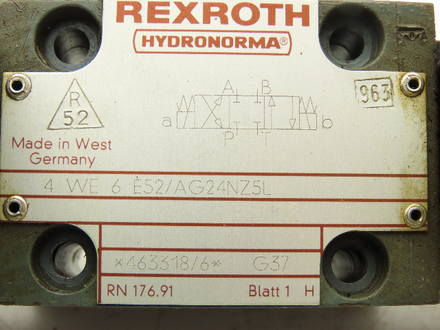 Rexroth HydroNorma 4WE6 E52/AG24NZ5L Directional Solenoid Valve 24VDC