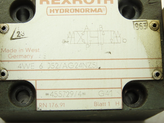 Rexroth Hydronorma 4WE6 J52/AG24NZ5L Directional Solenoid Valve 24VDC