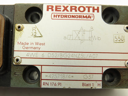 Rexroth Hydronorma 4WE6 D52/BG24NZ5L/A07 Directional Solenoid Valve 24VDC