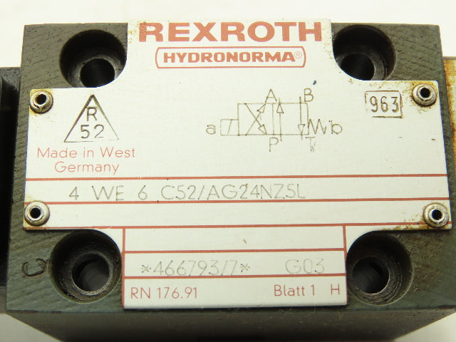 Rexroth Hydronorma 4WE6 C52/AG24NZ5L Directional Solenoid Valve 24VDC