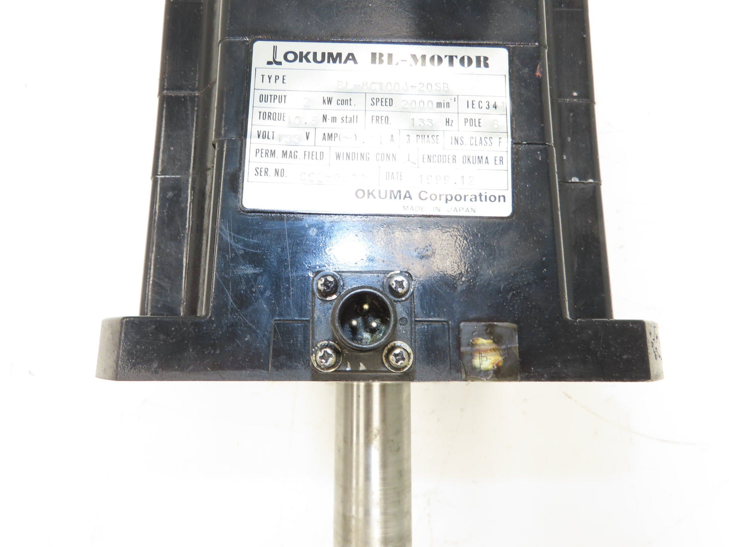 Okuma BL-MC100J-20SB AC Servo Motor 2kW 2000 RPM 133V 8.91A 3PH Encoder