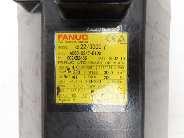 Fanuc A06B-0247-B100 AC Servo Motor 4kW 230V 3000 RPM 3PH Encoder A860-2000-T301