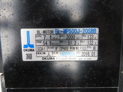 Okuma BL-MP500J-20SBB AC Servo Motor 7.1kW 2000 RPM 132V 3PH
