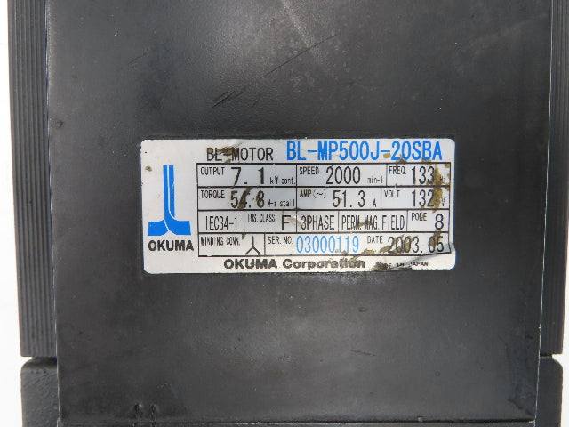 Okuma BL-MP500J-20SBA AC Servo Motor 7.1kW 2000 RPM 132V 3PH