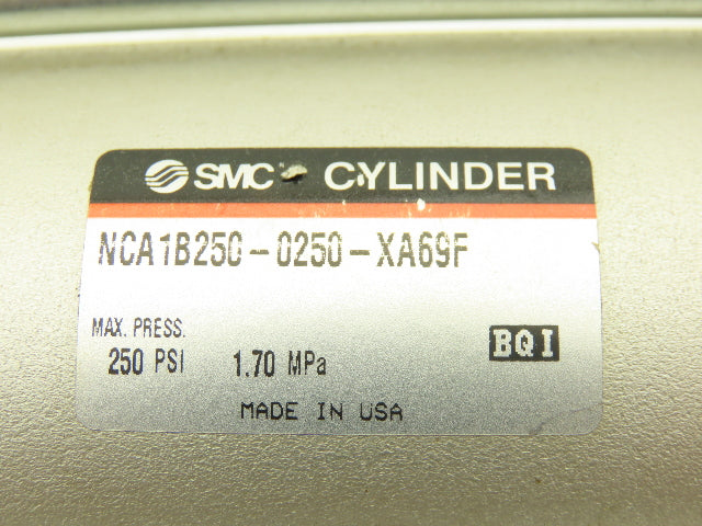SMC NCA1B250-0250-XA69F Pneumatic Air Cylinder 2.5" Bore 2.5" Stroke 250psi