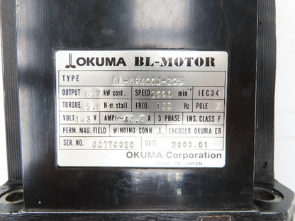 Okuma BL-MP400J-20S AC Servo Motor 6.7kW 2000 RPM 143V 3PH Encoder ER-J-7200D