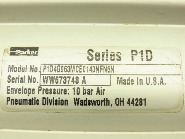 Parker P1D4G063MCE0140FN6N Pneumatic Air Cylinder 63mm Bore 140mm Stroke P1D