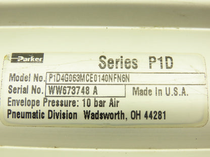 Parker P1D4G063MCE0140FN6N Pneumatic Air Cylinder 63mm Bore 140mm Stroke P1D