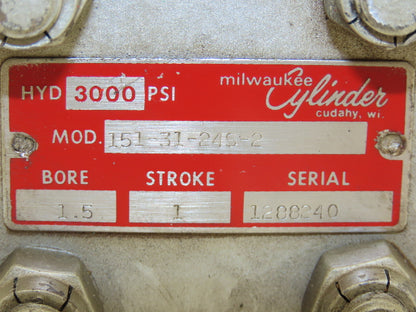 Milwaukee 151-31-24S-2 Hydraulic Cylinder 1.5" Bore 1" Stroke 3000psi Flange Mt
