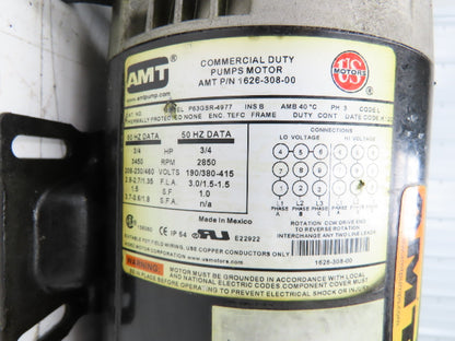 AMT 285P-95 Cast Iron Centrifugal Pump 1.25" NPT 65gpm 3/4Hp 230/460V 3PH