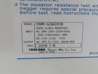Yaskawa CIMR-G3A2018 Varispeed 616G3 Electric Motor Inverter Drive 18kW 230V 3Ph
