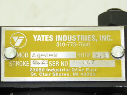Yates A4-A-N Pneumatic Air Cylinder 2.5" Bore 4.25" Stroke Extended Rod Lug Mt