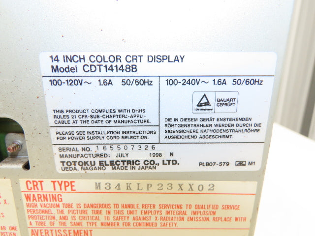 Mitsubishi Totoku CDT14148B Monitor Display Screen W/Burn-In 14"