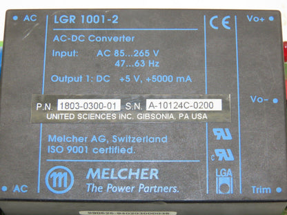 Melcher LGR 1001-2 AC-DC Converter +5VDC 5A Output 120/240VAC 1Ph Input