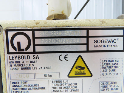 Leybold SV16 BR2W 9550165 Vacuum Pump 200V 1750rpm 50/60Hz